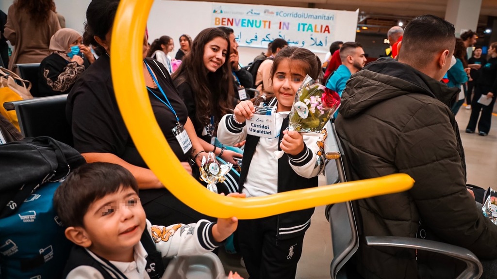 ‘A gesture of peace: humanitarian corridors arrive from Lebanon. Nearly 100 people fleeing the war have been welcomed today in Italy and France. Many of them are children.